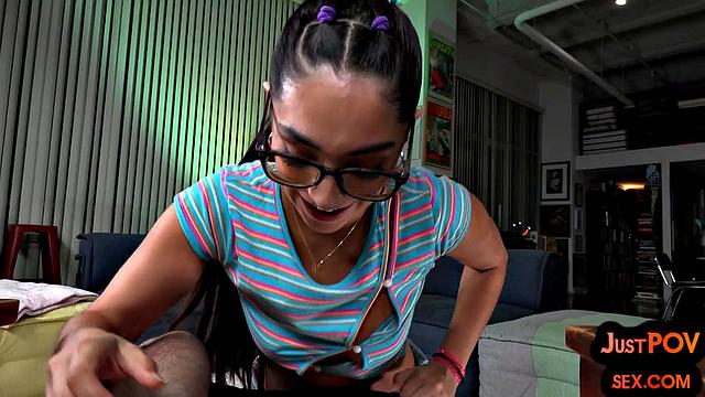 POV nerdy amateur tugging and sucking