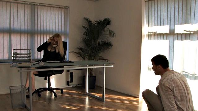 Office femdom paddling sub on the ground during domination
