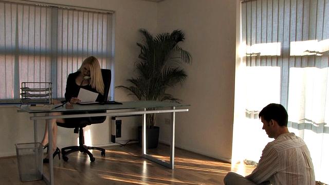 Office femdom paddling sub on the ground during domination