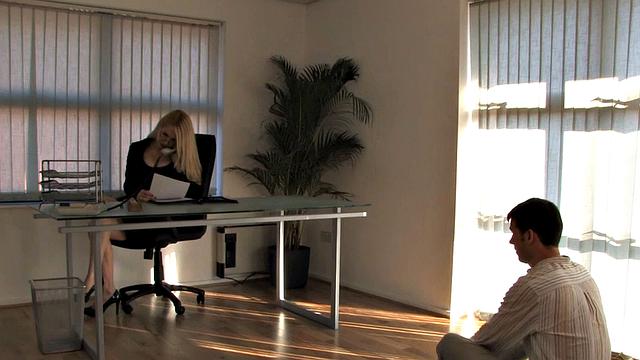 Office femdom paddling sub on the ground during domination