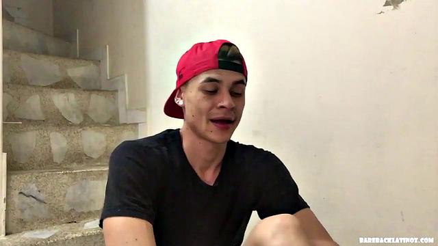 Dominic is a slim and smooth young man who is already stripped to his shorts when the video starts. He does some push ups and sit ups before stripping to his underwear.