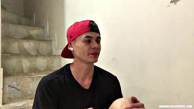 Dominic is a slim and smooth young man who is already stripped to his shorts when the video starts. He does some push ups and sit ups before stripping to his underwear.