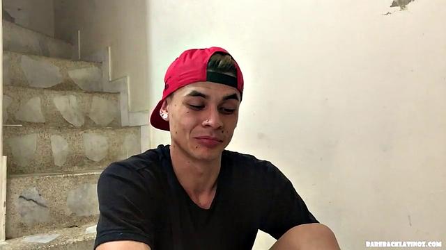 Dominic is a slim and smooth young man who is already stripped to his shorts when the video starts. He does some push ups and sit ups before stripping to his underwear.