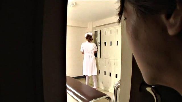 Aya in nurse uniform gives a show of herself