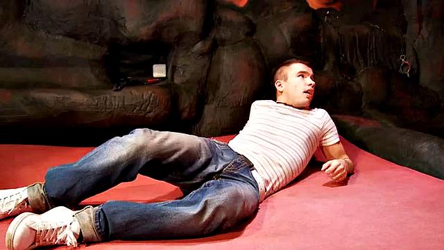 Femdom 3some teens pegging dude while jerking his cock