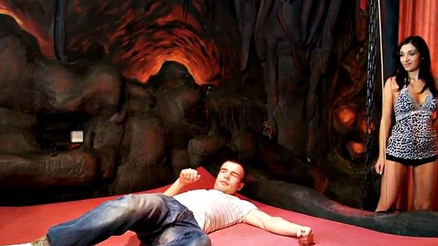 Femdom 3some teens pegging dude while jerking his cock