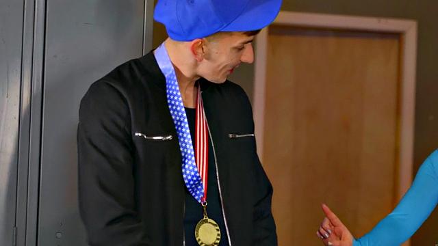 Busty trans sucking and riding boyfriend in couple