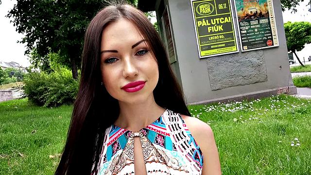 A Russian brunette get wild outdoors with handjobs and cowgirl