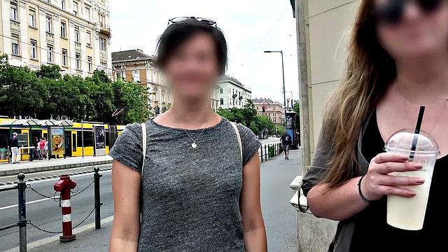 A Russian brunette get wild outdoors with handjobs and cowgirl