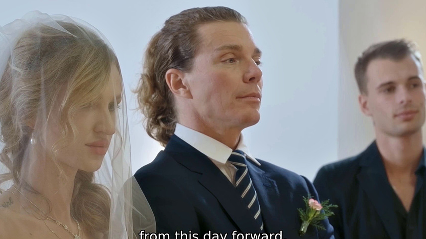 VIP4K. The TV was turned and on showed all guests how hot the bride can fuck