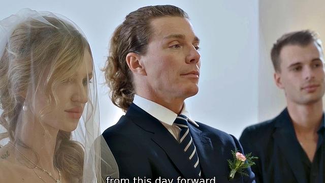 VIP4K. The TV was turned and on showed all guests how hot the bride can fuck