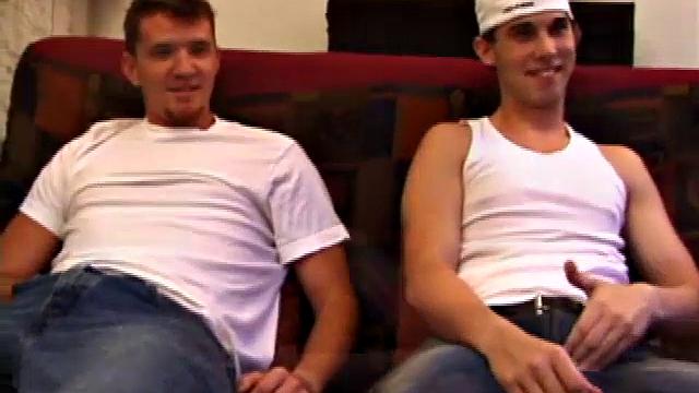 Lic seems at ease with Tapher. Both dudes wear jeans and t-shirts well, but lose them as they settle into each other. First, Lic slides his hand down his jeans to work up a boner, while Tapher rubs one up from the outside.