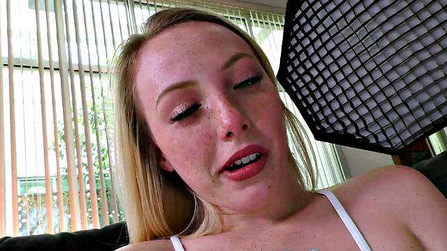 nJ perky boobs babe sucks in dirty talking closeup POV