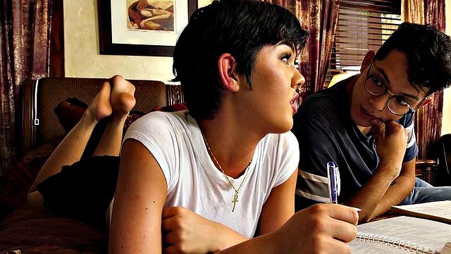 Cute trans gets shy seducing lucky guy