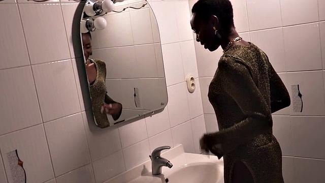 Seductive Ebony babe makes love with BF by fireplace