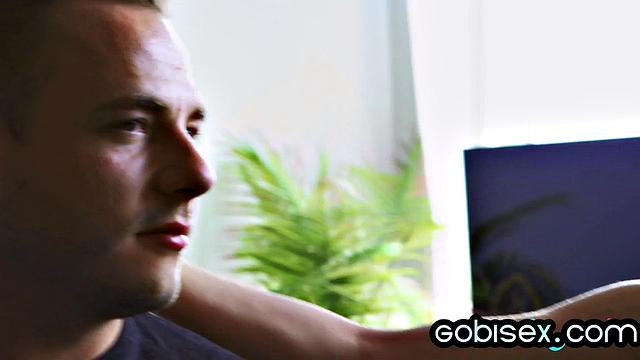 Cutie ginger enjoying bisex 3some