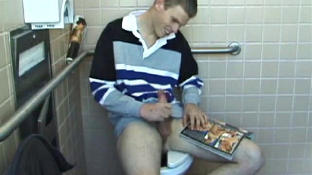 In the men's room, Christian unpacks a stack of porn magazines and flips through the pages, looking for the girl of the moment. Dropping pants, Christian gets into a firm jack off, made especially noisy by liberal lubrication.
