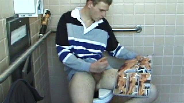 In the men's room, Christian unpacks a stack of porn magazines and flips through the pages, looking for the girl of the moment. Dropping pants, Christian gets into a firm jack off, made especially noisy by liberal lubrication.