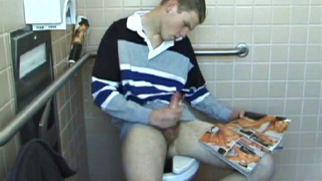 In the men's room, Christian unpacks a stack of porn magazines and flips through the pages, looking for the girl of the moment. Dropping pants, Christian gets into a firm jack off, made especially noisy by liberal lubrication.