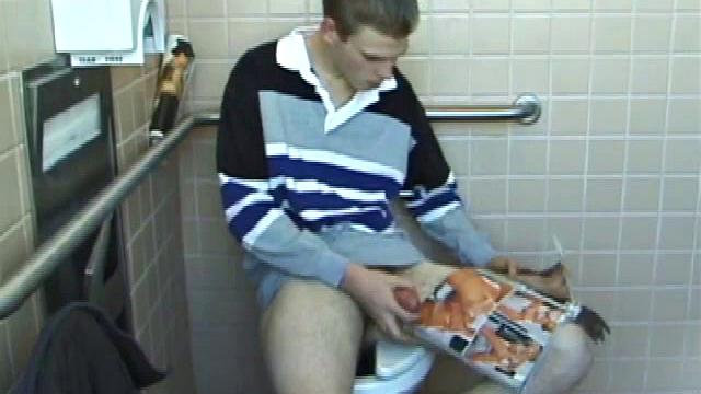 In the men's room, Christian unpacks a stack of porn magazines and flips through the pages, looking for the girl of the moment. Dropping pants, Christian gets into a firm jack off, made especially noisy by liberal lubrication.