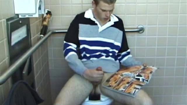 In the men's room, Christian unpacks a stack of porn magazines and flips through the pages, looking for the girl of the moment. Dropping pants, Christian gets into a firm jack off, made especially noisy by liberal lubrication.