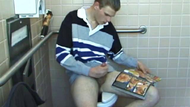 In the men's room, Christian unpacks a stack of porn magazines and flips through the pages, looking for the girl of the moment. Dropping pants, Christian gets into a firm jack off, made especially noisy by liberal lubrication.