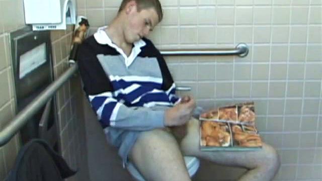 In the men's room, Christian unpacks a stack of porn magazines and flips through the pages, looking for the girl of the moment. Dropping pants, Christian gets into a firm jack off, made especially noisy by liberal lubrication.