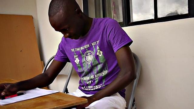 Amateur black twink jerking off after stripping