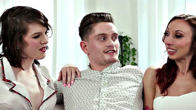 Racy bigtitted nympho joins couple in 3some fuck