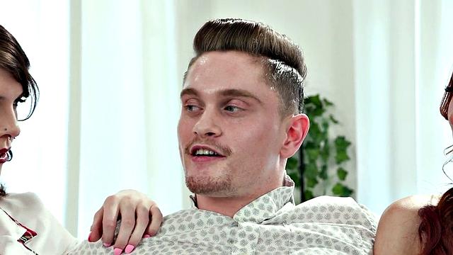 Racy bigtitted nympho joins couple in 3some fuck