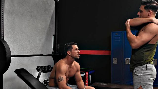 Athletic gym jock barebacked by colleague till cumshot