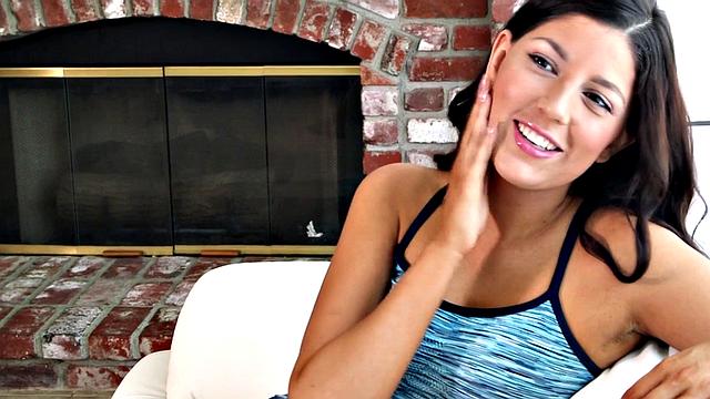 Ravishing brunette Miranda shows off her pink pussy.