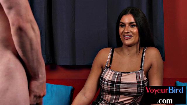 Big-titted naughty voyeur teasing wanker