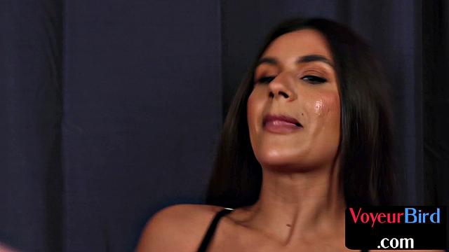 Big-titted naughty voyeur teasing wanker