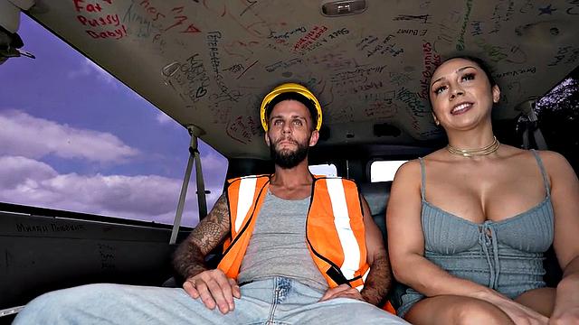 Worker from street fucks gay ass in public outdoor van