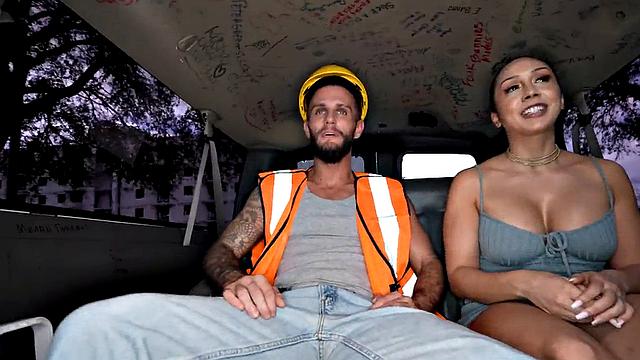 Worker from street fucks gay ass in public outdoor van