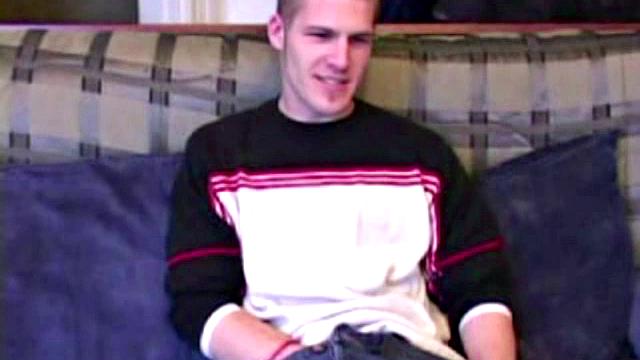 Alex West feels himself, through his jeans, and then strips naked to expose his stiff cock. He strokes for a while, and then pulls out a jelly dildo, lubes it up an dstuffs his ass with it. Alex soon pumps out a warm cum load on his chest.