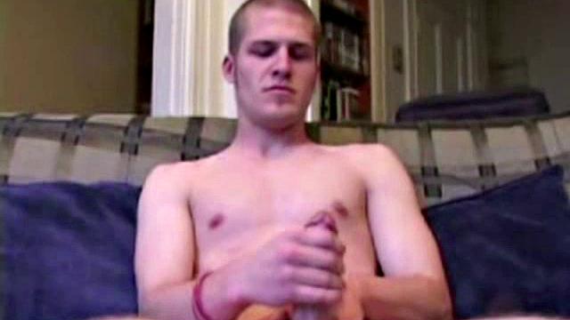 Alex West feels himself, through his jeans, and then strips naked to expose his stiff cock. He strokes for a while, and then pulls out a jelly dildo, lubes it up an dstuffs his ass with it. Alex soon pumps out a warm cum load on his chest.