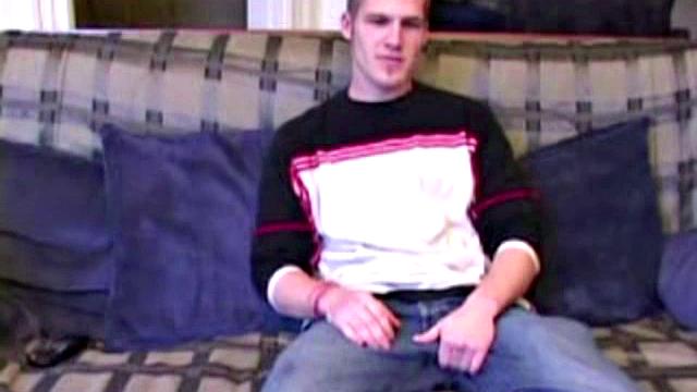 Alex West feels himself, through his jeans, and then strips naked to expose his stiff cock. He strokes for a while, and then pulls out a jelly dildo, lubes it up an dstuffs his ass with it. Alex soon pumps out a warm cum load on his chest.