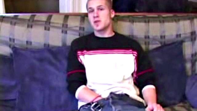 Alex West feels himself, through his jeans, and then strips naked to expose his stiff cock. He strokes for a while, and then pulls out a jelly dildo, lubes it up an dstuffs his ass with it. Alex soon pumps out a warm cum load on his chest.