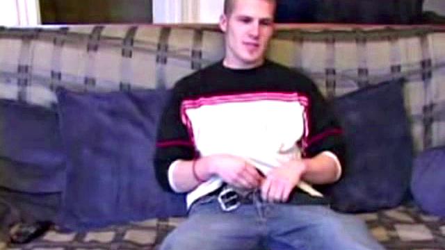 Alex West feels himself, through his jeans, and then strips naked to expose his stiff cock. He strokes for a while, and then pulls out a jelly dildo, lubes it up an dstuffs his ass with it. Alex soon pumps out a warm cum load on his chest.