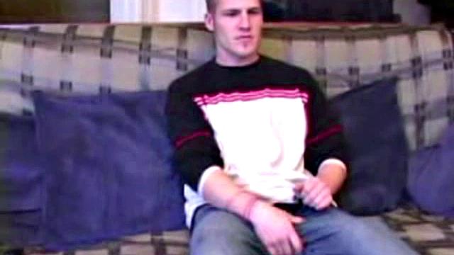 Alex West feels himself, through his jeans, and then strips naked to expose his stiff cock. He strokes for a while, and then pulls out a jelly dildo, lubes it up an dstuffs his ass with it. Alex soon pumps out a warm cum load on his chest.