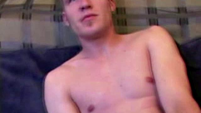 Alex West feels himself, through his jeans, and then strips naked to expose his stiff cock. He strokes for a while, and then pulls out a jelly dildo, lubes it up an dstuffs his ass with it. Alex soon pumps out a warm cum load on his chest.