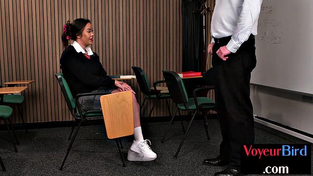 Naughty busty voyeur slut watches jerking