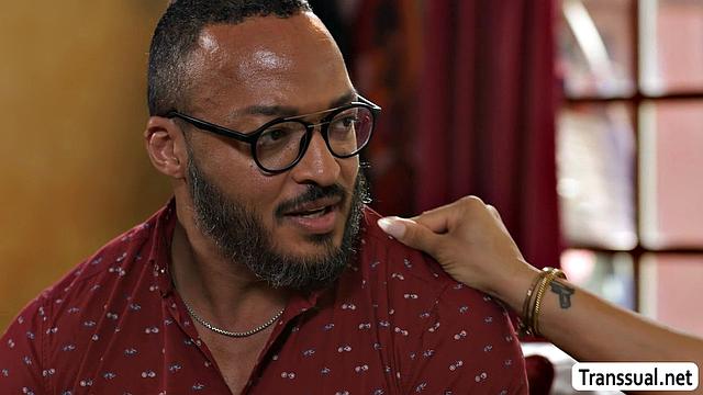 Busty TS rides her stepdad's black and white dick