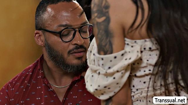 Busty TS rides her stepdad's black and white dick