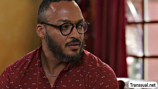 Busty TS rides her stepdad's black and white dick