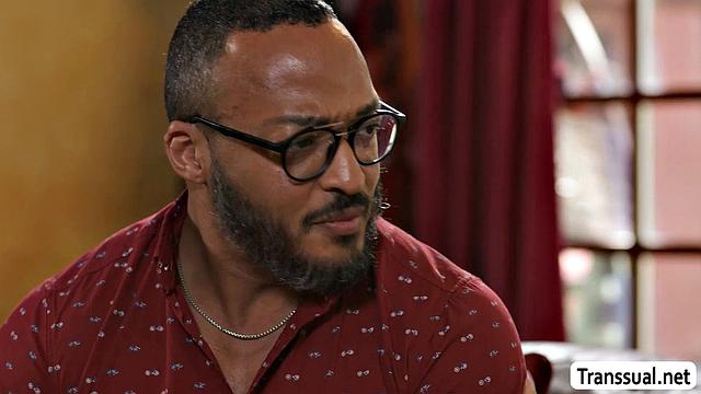 Busty TS rides her stepdad's black and white dick