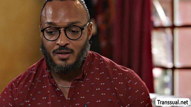 Busty TS rides her stepdad's black and white dick