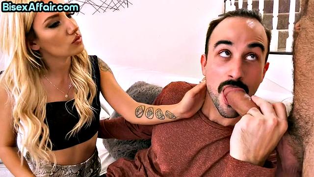 BI Blonde pleasuring 2 guys